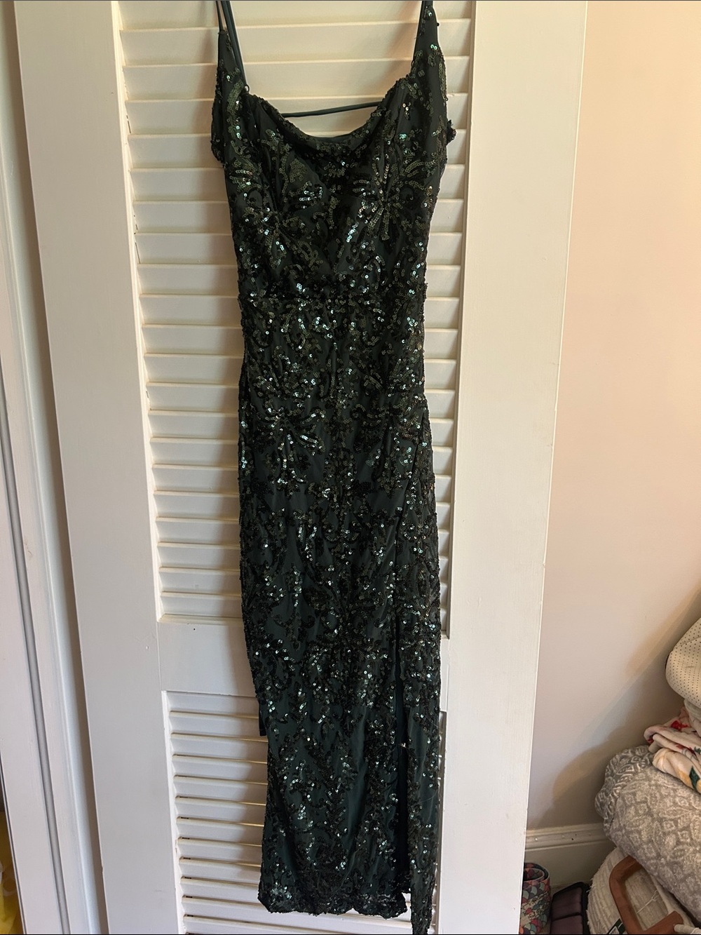 Elegant Forest Green Sequin Evening Dress